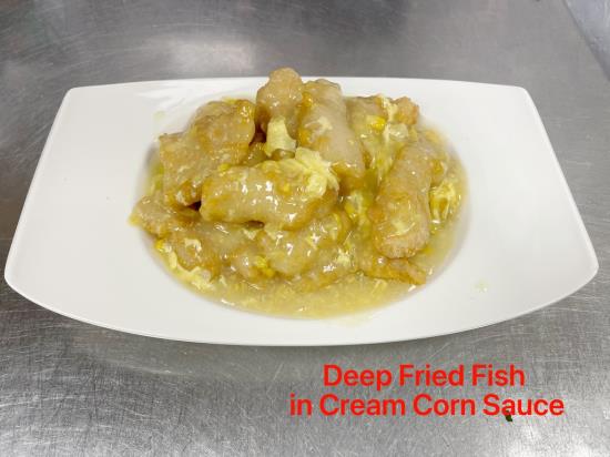 Deep Fried Fish in Cream Corn Sauce