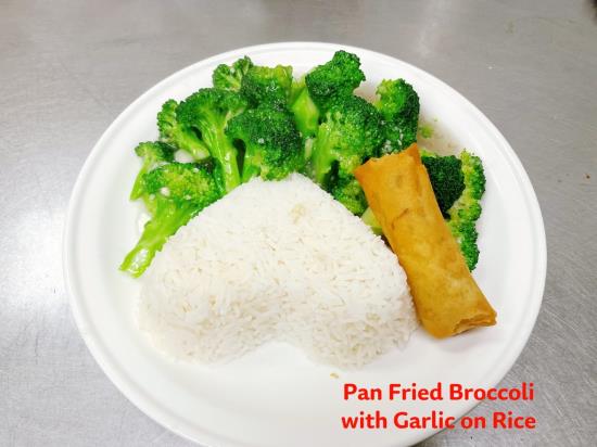 Pan Fried Broccoli with Garlic on Rice